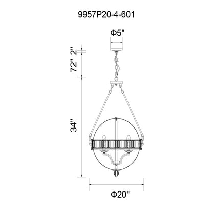 4 Light Chandelier, Chrome