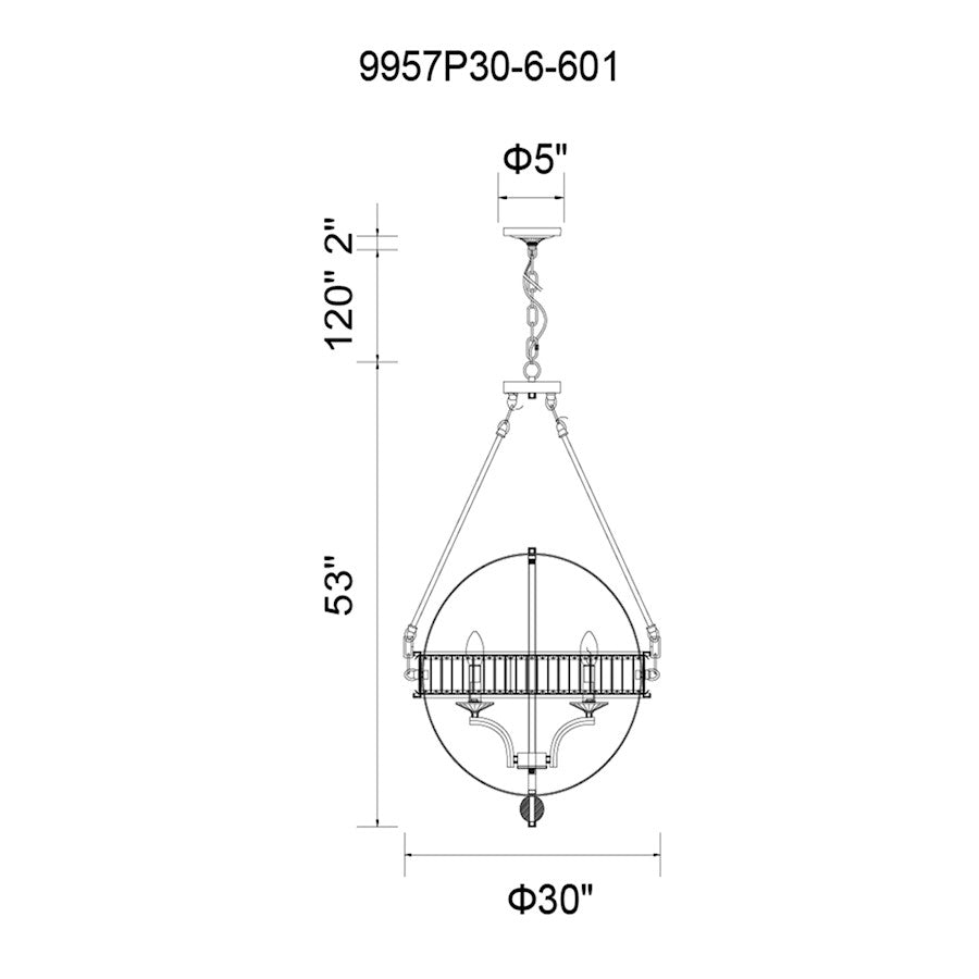 6 Light Chandelier, Chrome