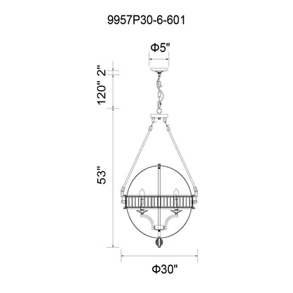 6 Light Chandelier, Chrome