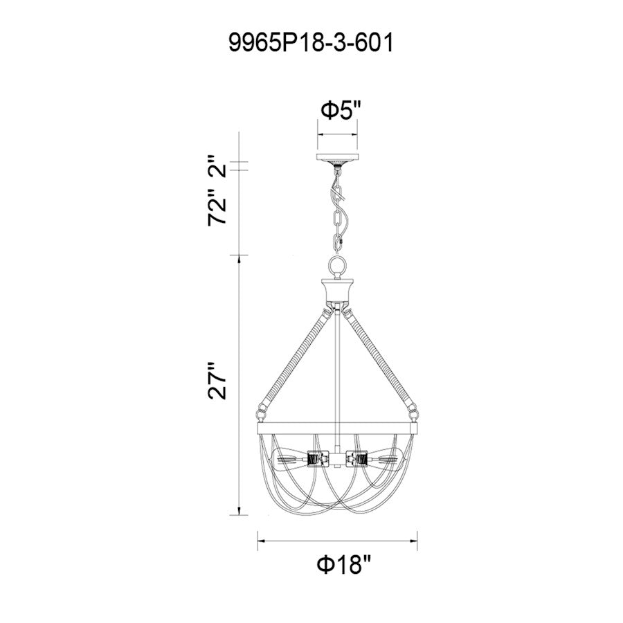 3 Light Down Chandelier, Chrome