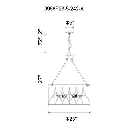 5 Light Drum Shade Chandelier A, Gun Metal