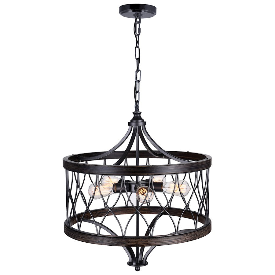 5 Light Drum Shade Chandelier B, Gun Metal