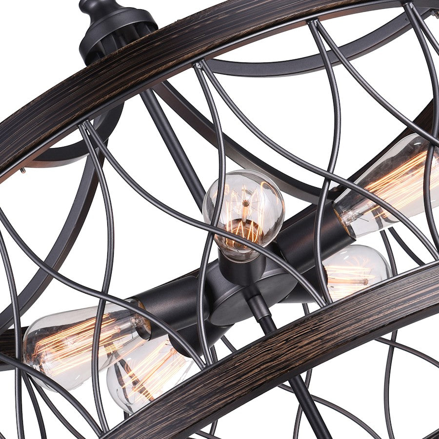 5 Light Drum Shade Chandelier B, Gun Metal