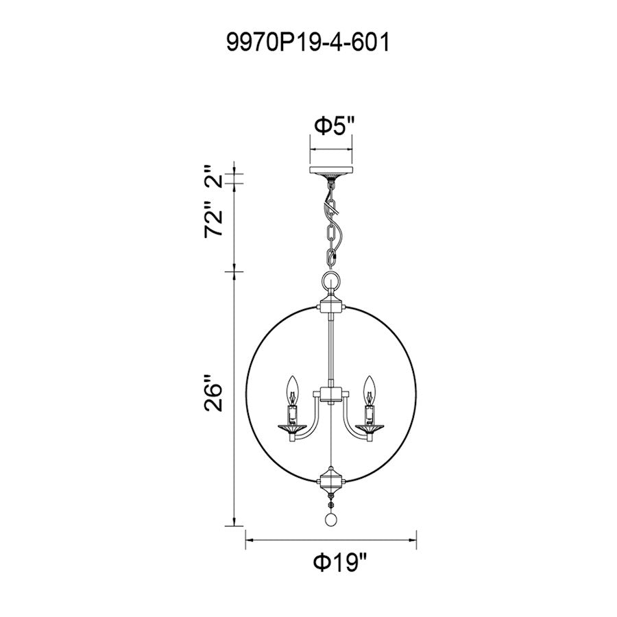 4 Light Chandelier, Chrome