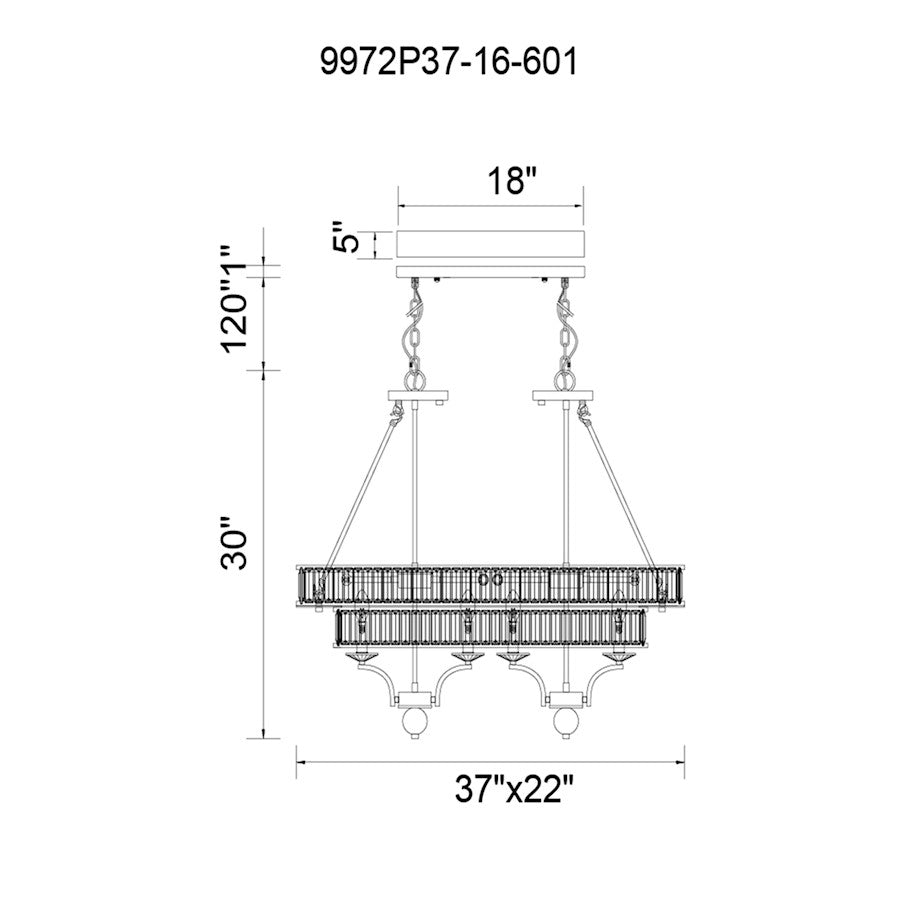 16 Light Chandelier, Black