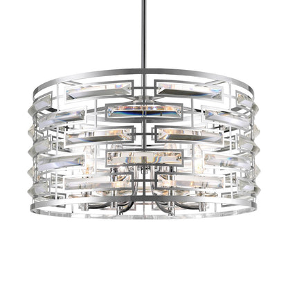 6 Light Drum Shade Chandelier, Chrome