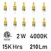 CWI Lighting Bulbs 2W 4000K LED Bulb, Clear - G4K4000-10