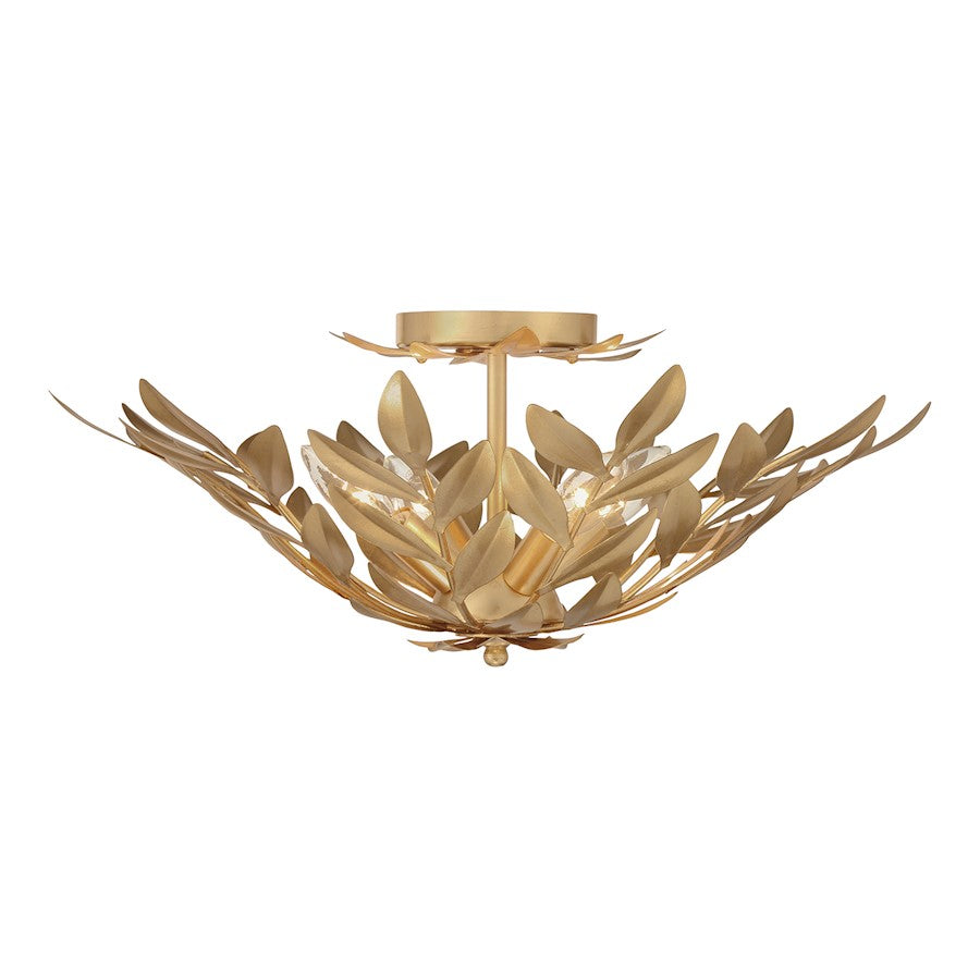 Crystorama Broche 4 Light Semi Flush Mount, Antique Gold