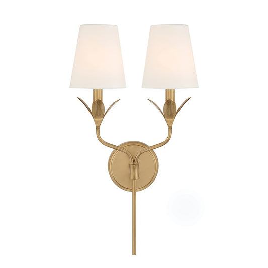 Crystorama Broche 2 Light Sconce, Antique Gold/White - 562-GA