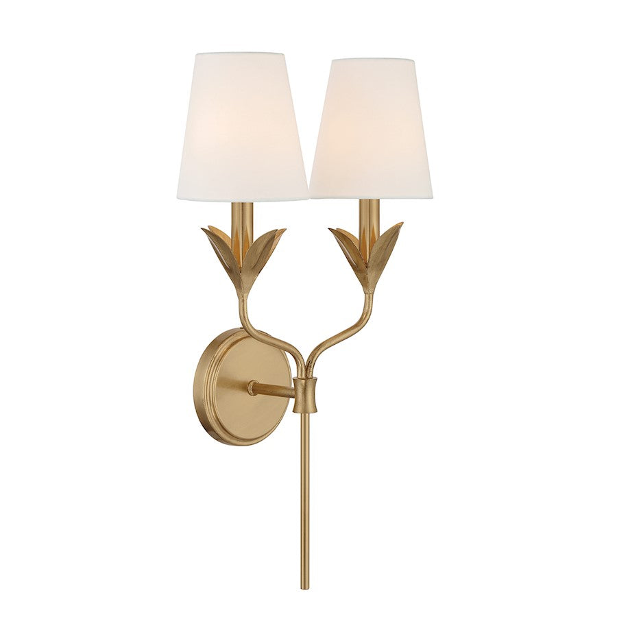 Crystorama Broche 2 Light Sconce, Antique Gold/White