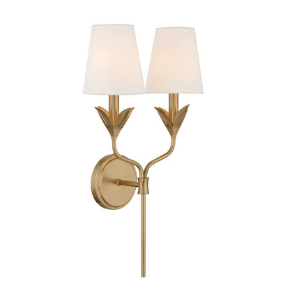 Crystorama Broche 2 Light Sconce, Antique Gold/White