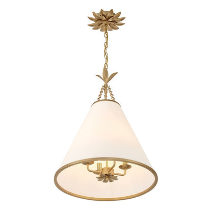 Crystorama Broche 4 Light Pendant, Antique Gold/White