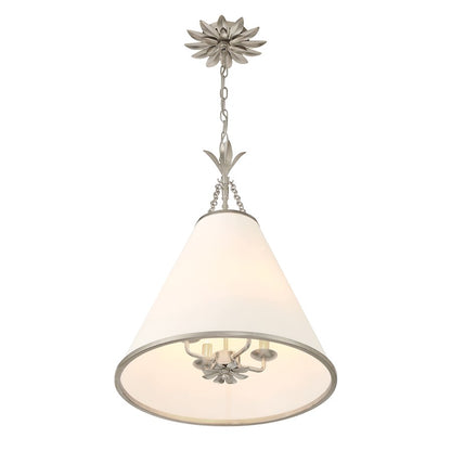 Crystorama Broche 4 Light Pendant, Antique Silver/White