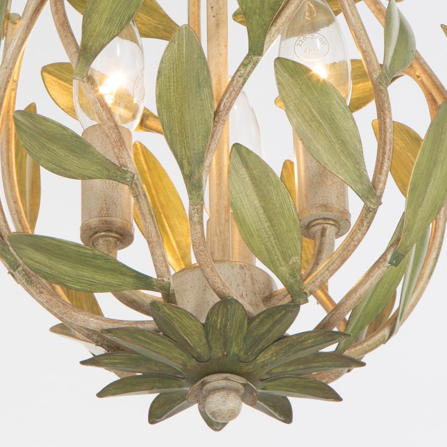 Crystorama Broche 3 Light 9" Chandelier, Champagne Green Tea