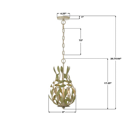 Crystorama Broche 3 Light 9" Chandelier, Champagne Green Tea