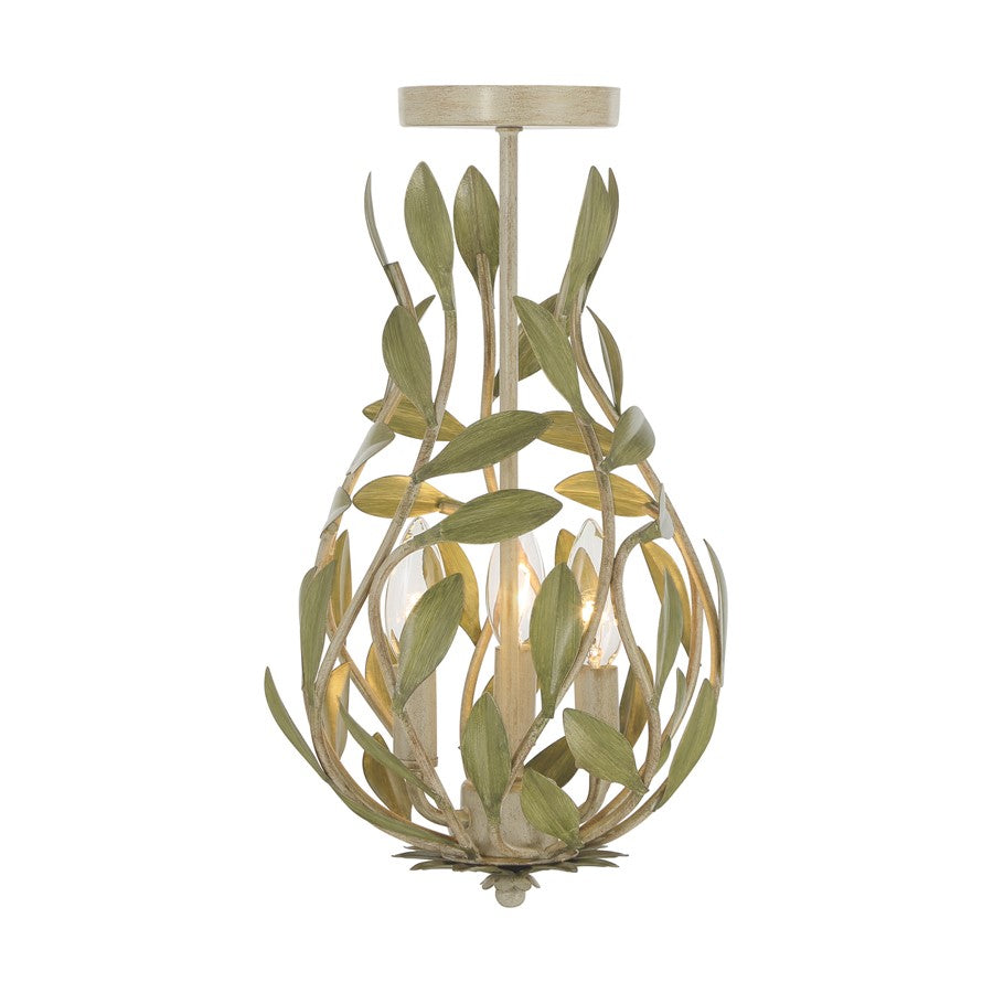 Crystorama Broche 3Lt 9" Semi Flush Mount, Champagne Green Tea