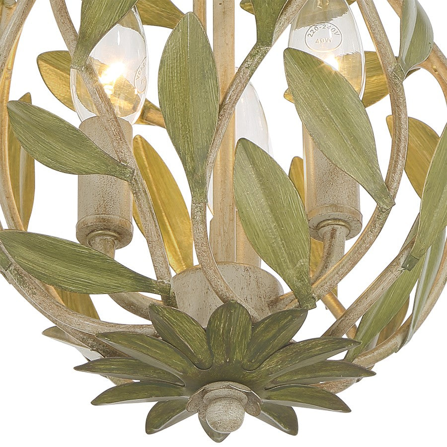 Crystorama Broche 3Lt 9" Semi Flush Mount, Champagne Green Tea