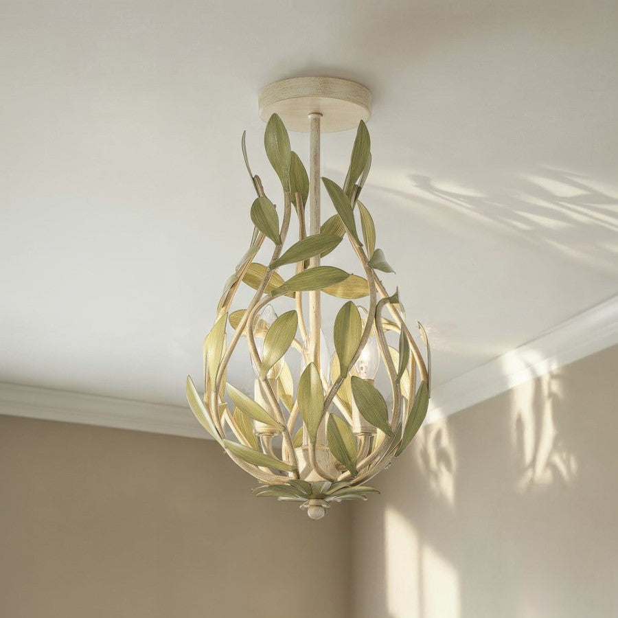 Crystorama Broche 3Lt 9" Semi Flush Mount, Champagne Green Tea