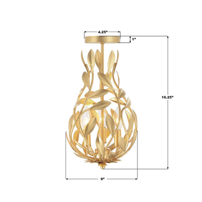 Crystorama Broche 3 Light 9" Semi Flush Mount, Antique Gold
