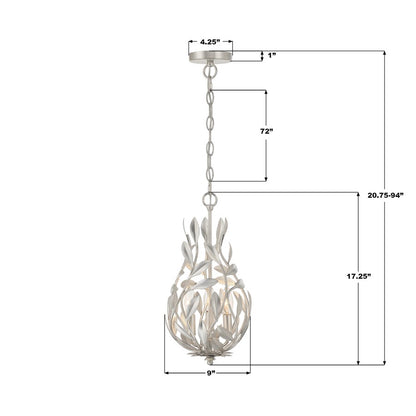 Crystorama Broche 3 Light 9" Chandelier, Antique Silver