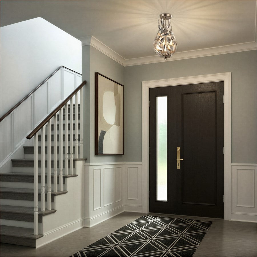 Crystorama Broche 3 Light 9" Semi Flush Mount, Antique Silver