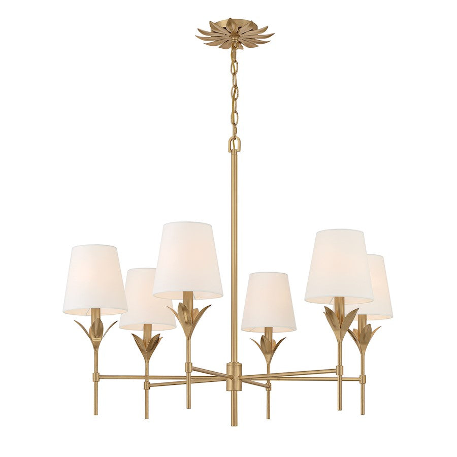 Crystorama Broche 6 Light Chandelier, Antique Gold/White - 568-GA