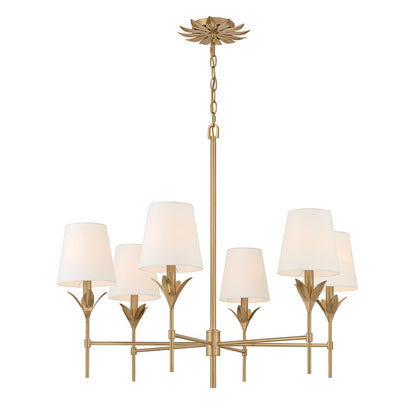 Crystorama Broche 6 Light Chandelier, Antique Gold/White - 568-GA