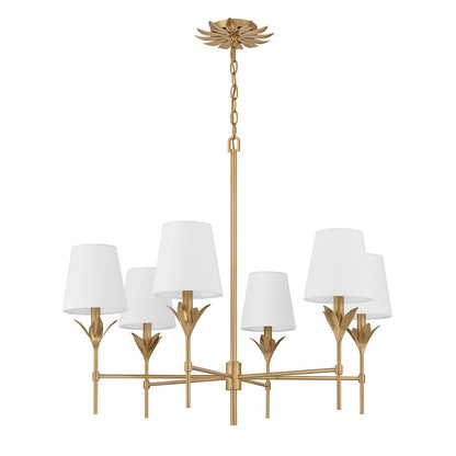 Crystorama Broche 6 Light Chandelier, Antique Gold/White