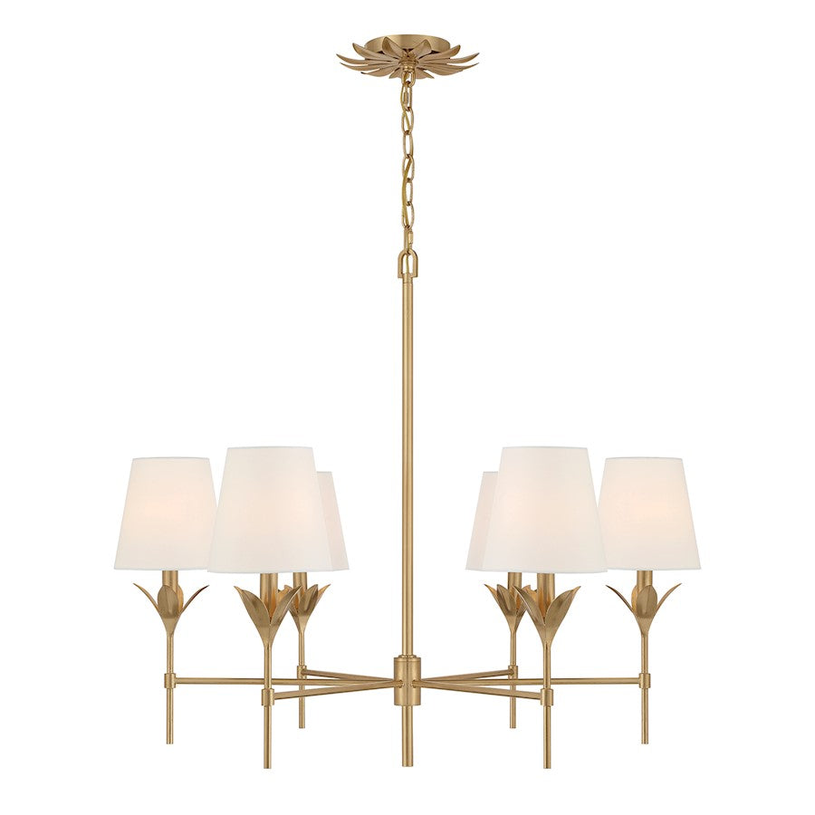 Crystorama Broche 6 Light Chandelier, Antique Gold/White