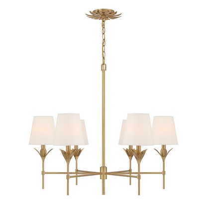 Crystorama Broche 6 Light Chandelier, Antique Gold/White