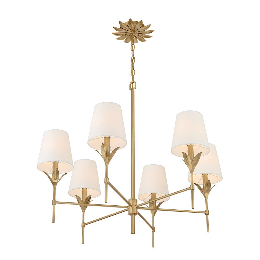Crystorama Broche 6 Light Chandelier, Antique Gold/White