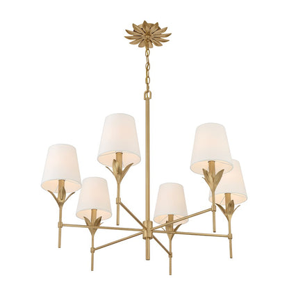 Crystorama Broche 6 Light Chandelier, Antique Gold/White