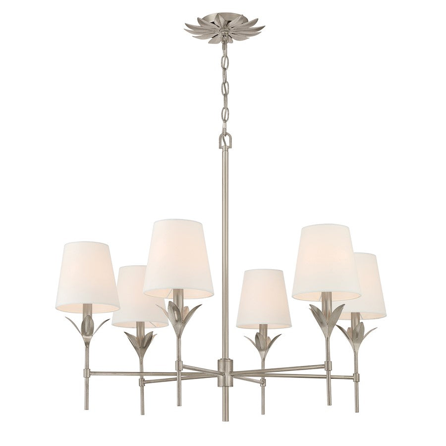 Crystorama Broche 6 Light Chandelier, Antique Silver/White - 568-SA