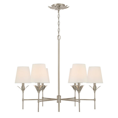Crystorama Broche 6 Light Chandelier, Antique Silver/White