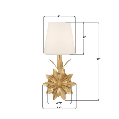Crystorama Broche 1 Light Sconce, Gold/White