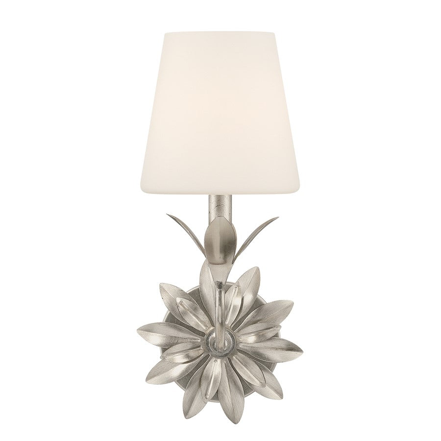 Crystorama Broche 1 Light Sconce, Silver/White