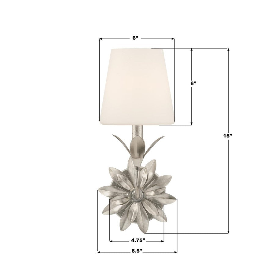 Crystorama Broche 1 Light Sconce, Silver/White