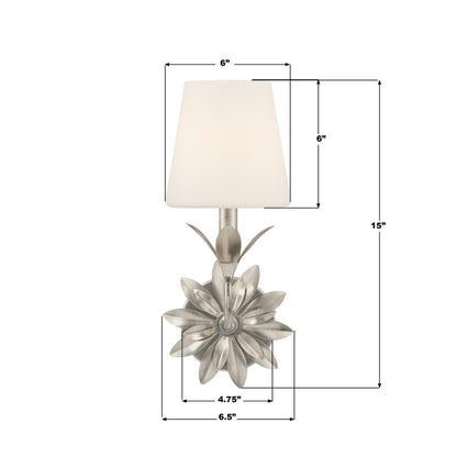 Crystorama Broche 1 Light Sconce, Silver/White
