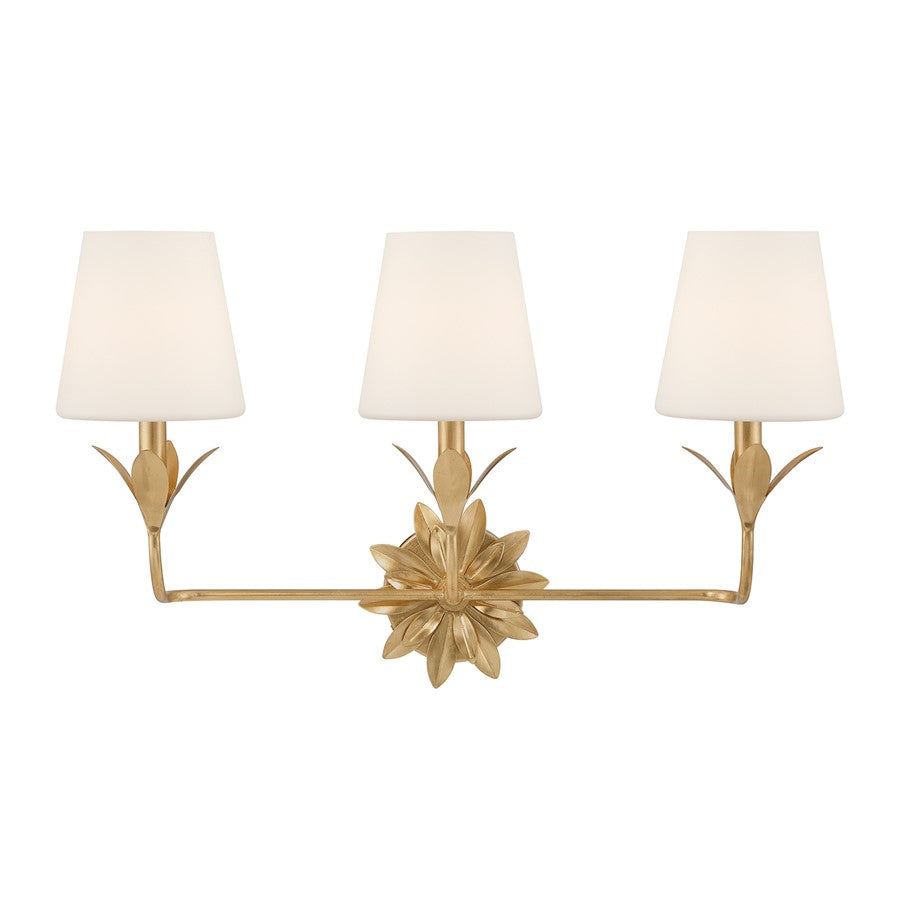 Crystorama Broche 3 Light Bathroom Vanity, Gold/White - 573-OP-GA