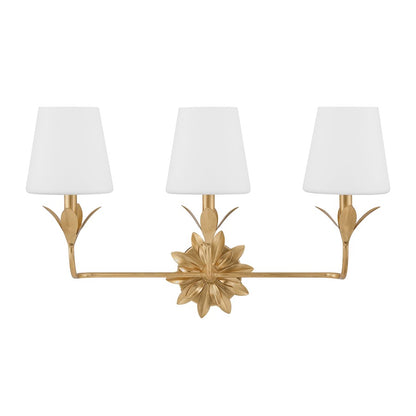 Crystorama Broche 3 Light Bathroom Vanity, Gold/White