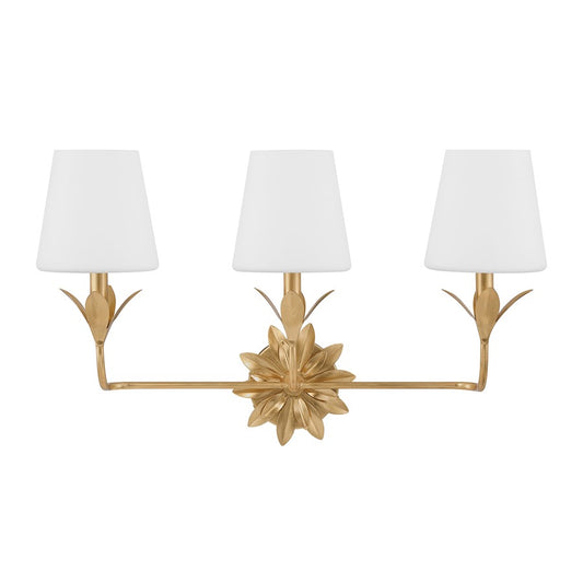 Crystorama Broche 3 Light Bathroom Vanity, Gold/White