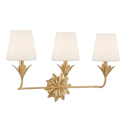 Crystorama Broche 3 Light Bathroom Vanity, Gold/White