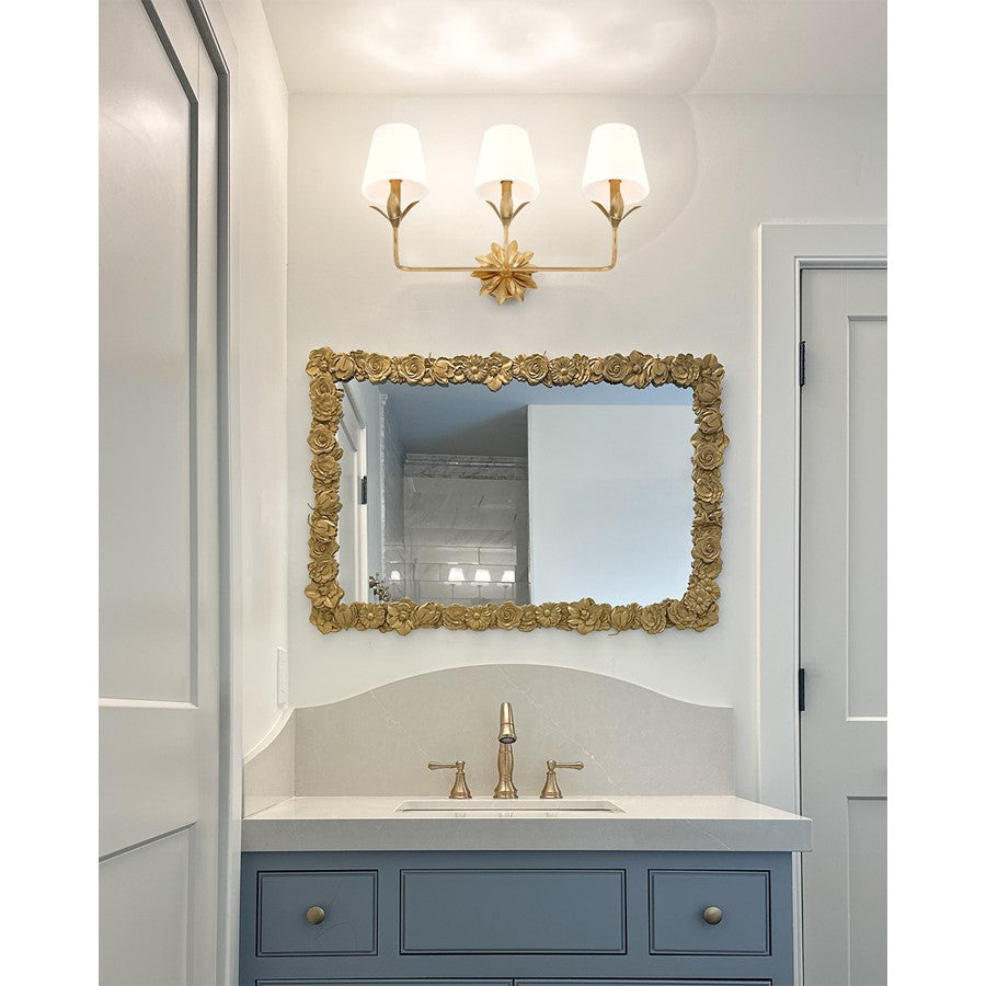 Crystorama Broche 3 Light Bathroom Vanity, Gold/White