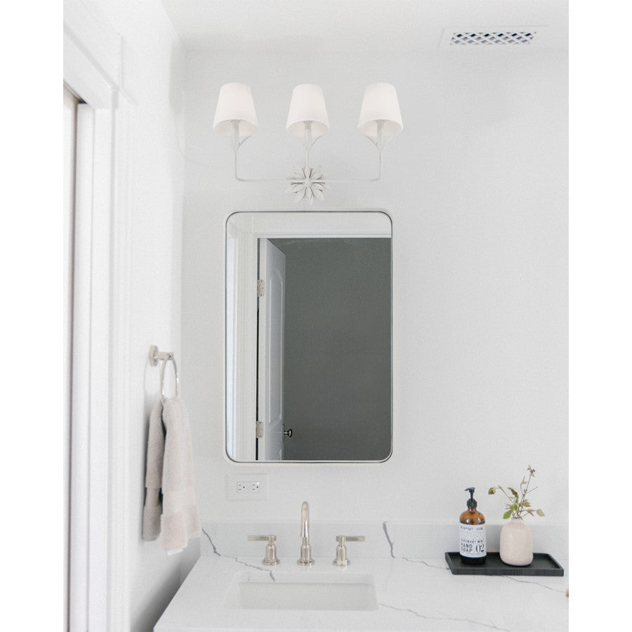 Crystorama Broche 3 Light Bathroom Vanity, White/White