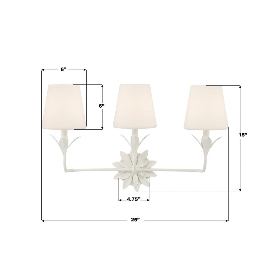 Crystorama Broche 3 Light Bathroom Vanity, White/White