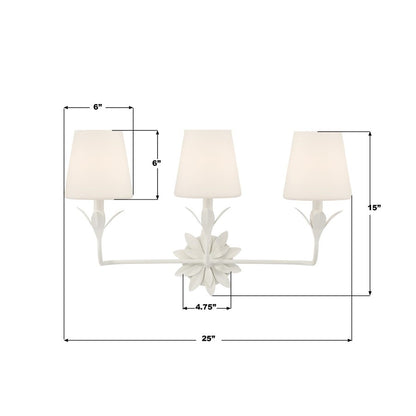 Crystorama Broche 3 Light Bathroom Vanity, White/White