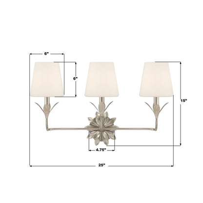 Crystorama Broche 3 Light Bathroom Vanity, Silver/White