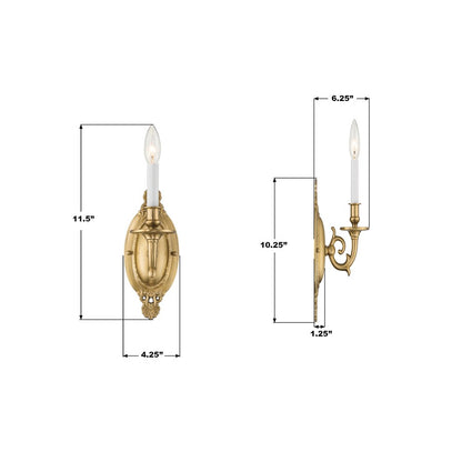 Crystorama Milford 1 Light 4.25" Sconce, Aged Brass