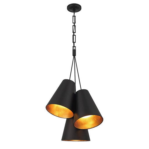 Crystorama Alston 3 Light Pendant, Matte Black/Gold/Black/Gold - 8684-MK-GA