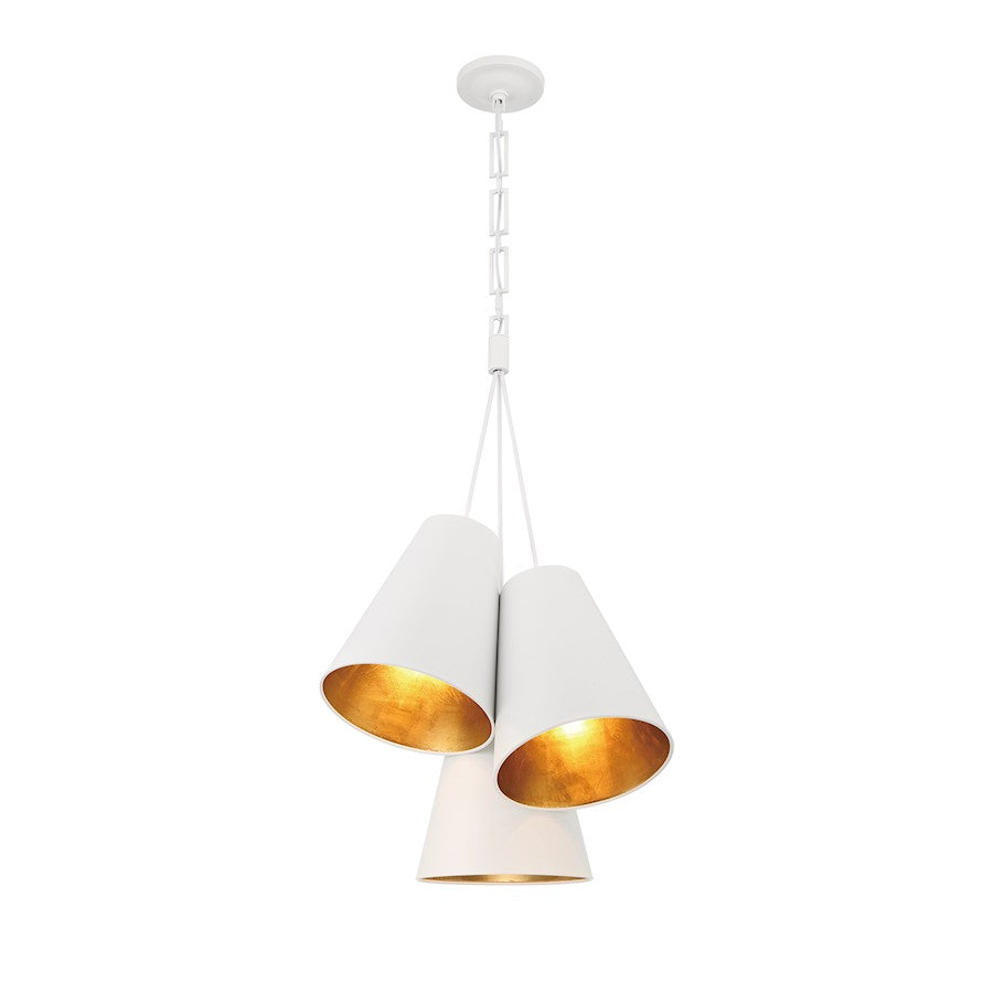 Crystorama Alston 3 Light Pendant, Matte White/Gold/White/Gold - 8684-MT-GA